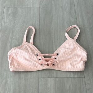 Seafolly Pink Ribbed Bikini Top with Lace-Up Detail